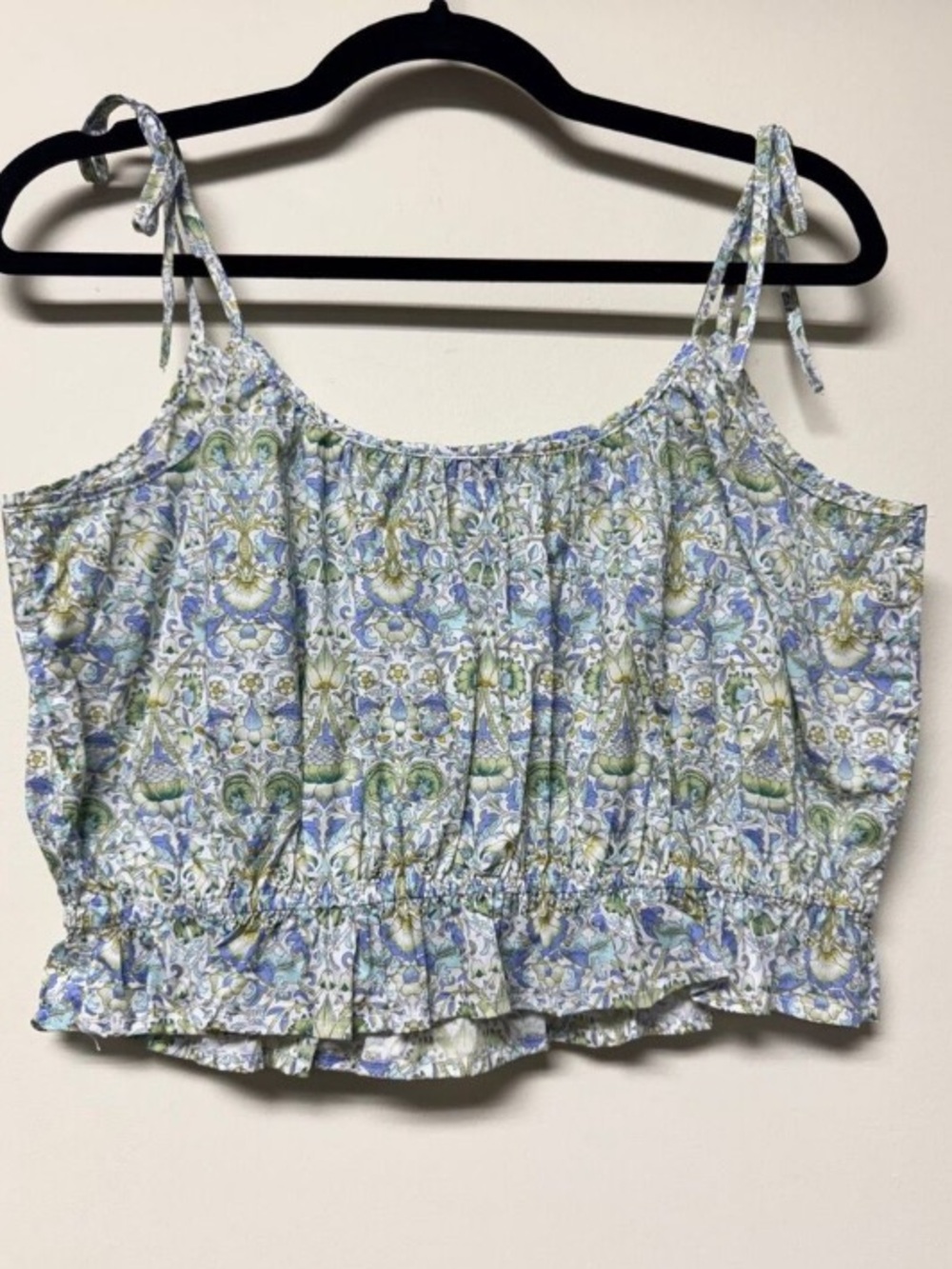 J. Crew Blue and Green Floral Tie-Shoulder Crop Camisole - Picture 2 of 4